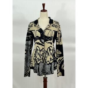 RUNDHOLZ Black Label Sz M Medium Printed Cardigan Sweater Cotton Blend